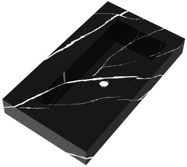 Brauer Coral wastafel - 80x46x10cm - 1 wasbak - 0 kraangaten - composiet - marmerlook - Nero Marquina WT-CA800NM