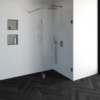 Brauer Create Inloopdouche - 100x200cm - profielloos - 40cm - zijwand - antikalk - 8mm veiligheidsglas - geborsteld RVS 4JC2-100/40g RVS geborsteld