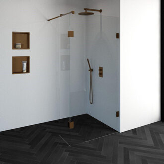 Brauer Create Inloopdouche - 100x200cm - profielloos - 40cm - zijwand - antikalk - 8mm veiligheidsglas - koper 4JC2-100/40k