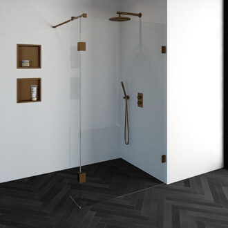 Brauer Create Inloopdouche - 120x200cm - profielloos - 30cm - zijwand - antikalk - 8mm veiligheidsglas - koper 4JC2-120/30k