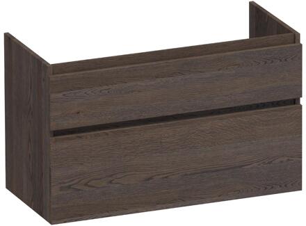 Brauer Delight - Onderkast - 100 cm - met 2 Softclose Lades Greeploos en 1 Sifon Uitsparing - Lamellen Eiken Zwart