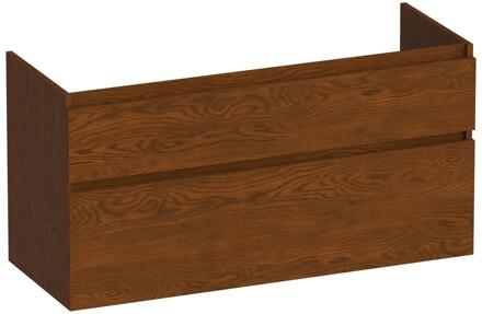 Brauer Delight - Onderkast - 120 cm - met 2 Softclose Lades Greeploos en 1 Sifon Uitsparing - Lamellen Eiken Bruin