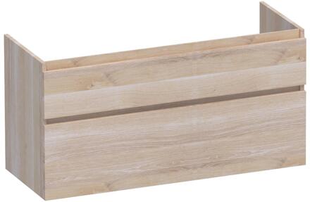 Brauer Delight - Onderkast - 120 cm - met 2 Softclose Lades Greeploos en 2 Sifon Uitsparingen - Lamellen Eiken Wit