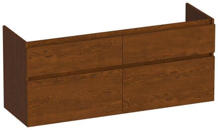 Brauer Delight - Onderkast - 120 cm - met 4 Softclose Lades Greeploos en 2 Sifon Uitsparingen - Lamellen Eiken Bruin