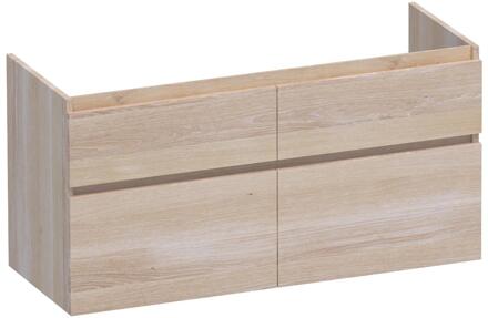 Brauer Delight - Onderkast - 120 cm - met 4 Softclose Lades Greeploos en 2 Sifon Uitsparingen - Lamellen Eiken Wit