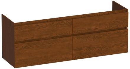 Brauer Delight - Onderkast - 140 cm - met 4 Softclose Lades Greeploos en 2 Sifon Uitsparingen - Lamellen Eiken Bruin