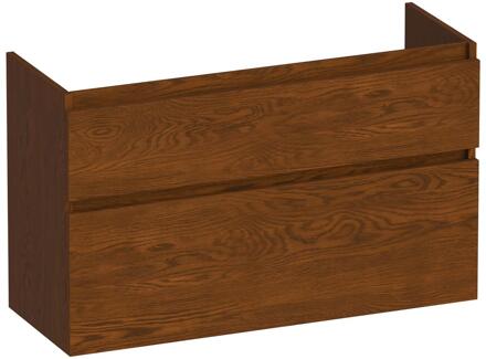 Brauer Delight - Onderkast Ondiep - 100 cm - met 2 Softclose Lades Greeploos en 1 Sifon Uitsparing - Lamellen Eiken Bruin