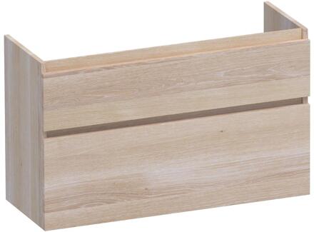 Brauer Delight - Onderkast Ondiep - 100 cm - met 2 Softclose Lades Greeploos en 1 Sifon Uitsparing - Lamellen Eiken Wit