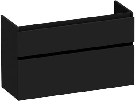 Brauer Delight - Onderkast Ondiep - 100 cm - met 2 Softclose Lades Greeploos en 1 Sifon Uitsparing - Mat Zwart