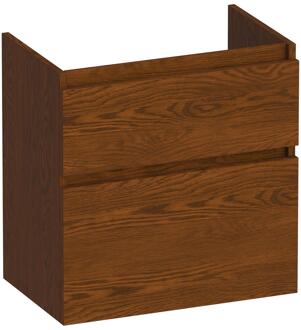 Brauer Delight - Onderkast Ondiep - 60 cm - met 2 Softclose Lades Greeploos en 1 Sifon Uitsparing - Lamellen Eiken Bruin