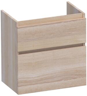 Brauer Delight - Onderkast Ondiep - 60 cm - met 2 Softclose Lades Greeploos en 1 Sifon Uitsparing - Lamellen Eiken Wit