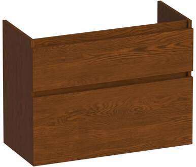 Brauer Delight - Onderkast Ondiep - 80 cm - met 2 Softclose Lades Greeploos en 1 Sifon Uitsparing - Lamellen Eiken Bruin