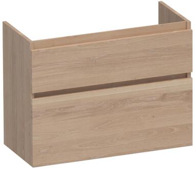 Brauer Delight - Onderkast Ondiep - 80 cm - met 2 Softclose Lades Greeploos en 1 Sifon Uitsparing - Lamellen Eiken Naturel