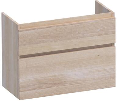 Brauer Delight - Onderkast Ondiep - 80 cm - met 2 Softclose Lades Greeploos en 1 Sifon Uitsparing - Lamellen Eiken Wit