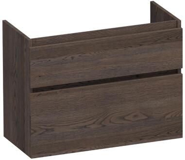 Brauer Delight - Onderkast Ondiep - 80 cm - met 2 Softclose Lades Greeploos en 1 Sifon Uitsparing - Lamellen Eiken Zwart