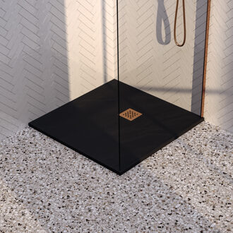 Brauer Douchebak Asteroid 100x100 incl. antislip en antibacterieel mineraalmarmer mat zwart