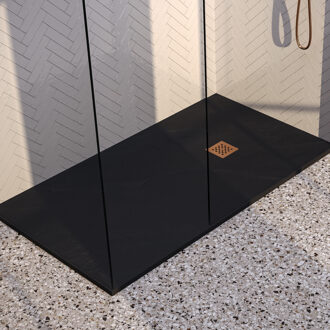 Brauer Douchebak Asteroid 100x160 incl. antislip en antibacterieel mineraalmarmer mat zwart