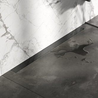 Brauer Douchegoot - 100x7.5cm - muurflens - tegelinlegrooster omkeerbaar - RVS - geborsteld gunmetal DR-MRFW100GM Gunmetal geborsteld (antraciet)