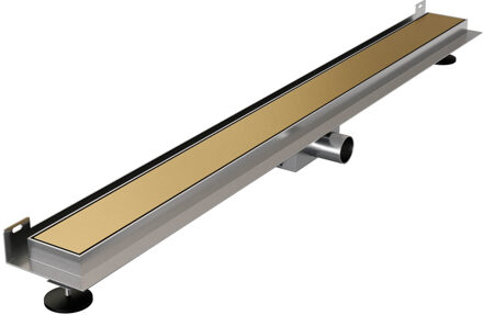 Brauer Douchegoot Brauer Geborsteld Goud Muur Montage Inclusief Vloerflens 90x7 cm Zero Tegelinlegrooster Omkeerbaar Brauer