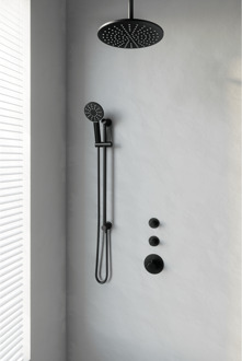 Brauer Doucheset Brauer Inbouw Rond Zwart 30cm Hoofddouche Plafondarm 3 Standen Handdouche Glijstang