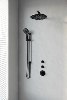 Brauer Doucheset Brauer Inbouw Rond Zwart 30cm Hoofddouche Wandarm 3 Standen Handdouche Glijstang