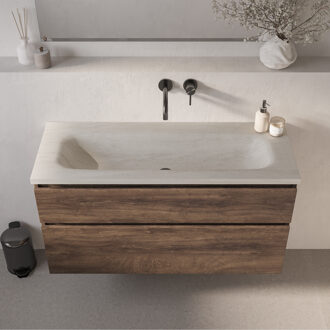 Brauer Dune Medium wastafel 120 cm met 1 wasbak en 0 kraangaten Sintered Stone Ivory Travertin Ivoor