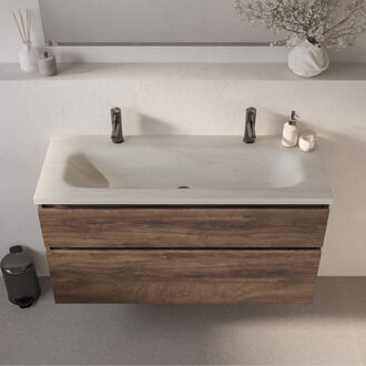 Brauer Dune Medium wastafel 120 cm met 1 wasbak en 2 kraangaten Sintered Stone Ivory Travertin Ivoor