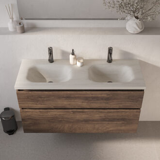 Brauer Dune Medium wastafel 120 cm met 2 wasbakken en 2 kraangaten Sintered Stone Ivory Travertin Ivoor