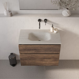 Brauer Dune Medium wastafel 80 cm met 1 wasbak en 0 kraangaten Sintered Stone Ivory Travertin Ivoor