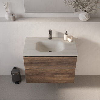 Brauer Dune Medium wastafel 80 cm met 1 wasbak en 1 kraangat Sintered Stone Ivory Travertin Ivoor