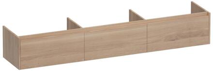 Brauer Embrace - Onderkast - 220 cm - met 3 Softclose Lades Greeploos en 0 cm - Sifon Uitsparingen - Lamellen Eiken Naturel