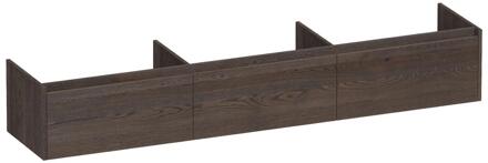 Brauer Embrace - Onderkast - 220 cm - met 3 Softclose Lades Greeploos en 0 cm - Sifon Uitsparingen - Lamellen Eiken Zwart