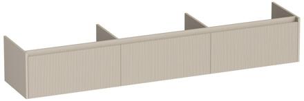 Brauer Embrace Wavy - Onderkast - 220 cm - met 3 Softclose Lades Greeploos en 0 cm - Sifon Uitsparingen - Mat Beige