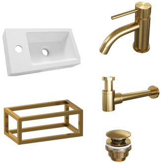 Brauer Fonteinset Brauer Gold Edition 40x22cm Wit Incl. Toebehoren en Frame Geborsteld Goud PVD