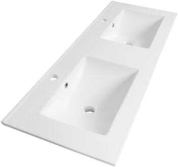 Brauer Frost Wastafel - 120 cm - met 2 Spoelbakken en 2 Kraangaten - Keramiek Hoogglans Wit
