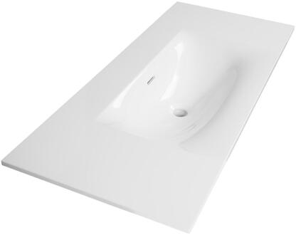 Brauer Glacier Wastafel - 100 cm - met 1 Spoelbak en 0 Kraangaten - Fine Stone Hoogglans Wit