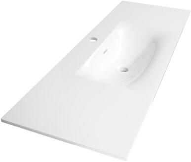 Brauer Glacier Wastafel - 120 cm - met 1 Spoelbak en 1 Kraangat - Fine Stone Hoogglans Wit