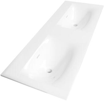 Brauer Glacier Wastafel - 120 cm - met 2 Spoelbakken en 0 Kraangaten - Fine Stone Hoogglans Wit