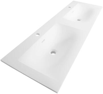 Brauer Glacier Wastafel - 120 cm - met 2 Spoelbakken en 2 Kraangaten - Fine Stone Mat Wit