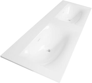 Brauer Glacier Wastafel - 140 cm - met 2 Spoelbakken en 0 Kraangaten - Fine Stone Hoogglans Wit