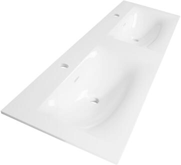Brauer Glacier Wastafel - 140 cm - met 2 Spoelbakken en 2 Kraangaten - Fine Stone Hoogglans Wit
