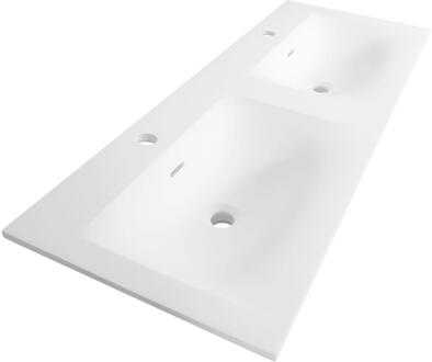 Brauer Glacier Wastafel - 140 cm - met 2 Spoelbakken en 2 Kraangaten - Fine Stone Mat Wit