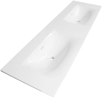 Brauer Glacier Wastafel - 160 cm - met 2 Spoelbakken en 0 Kraangaten - Fine Stone Hoogglans Wit