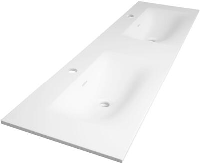 Brauer Glacier Wastafel - 160 cm - met 2 Spoelbakken en 2 Kraangaten - Fine Stone Mat Wit