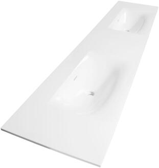 Brauer Glacier Wastafel - 200 met 2 Spoelbakken en 0 Kraangaten - Fine Stone Hoogglans Wit