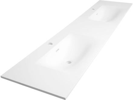 Brauer Glacier Wastafel - 200 met 2 Spoelbakken en 2 Kraangaten - Fine Stone Mat Wit