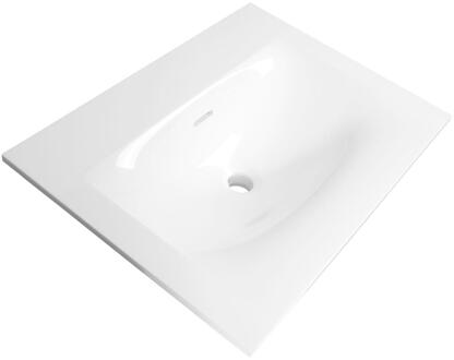 Brauer Glacier Wastafel - 60 cm - met 1 Spoelbak en 0 Kraangaten - Fine Stone Hoogglans Wit