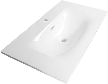 Brauer Glacier Wastafel - 80 cm - met 1 Spoelbak en 1 Kraangat - Fine Stone Hoogglans Wit