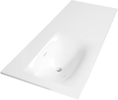 Brauer Glacier Wastafel Asymmetrisch - 120 met 1 Spoelbak Links en 0 Kraangaten - Fine Stone Hoogglans Wit