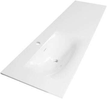 Brauer Glacier Wastafel Asymmetrisch - 160 cm - met 1 Spoelbak Links en 1 Kraangat - Fine Stone Hoogglans Wit